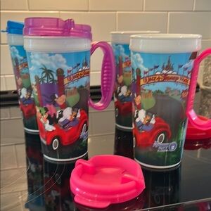 Disney World Souvenir Cups with Pink and Blue Lids